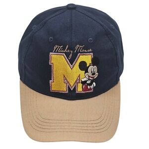Disney Mickey Mouse Embroidered Baseball Cap Navy Tan Adult Adjustable Retro